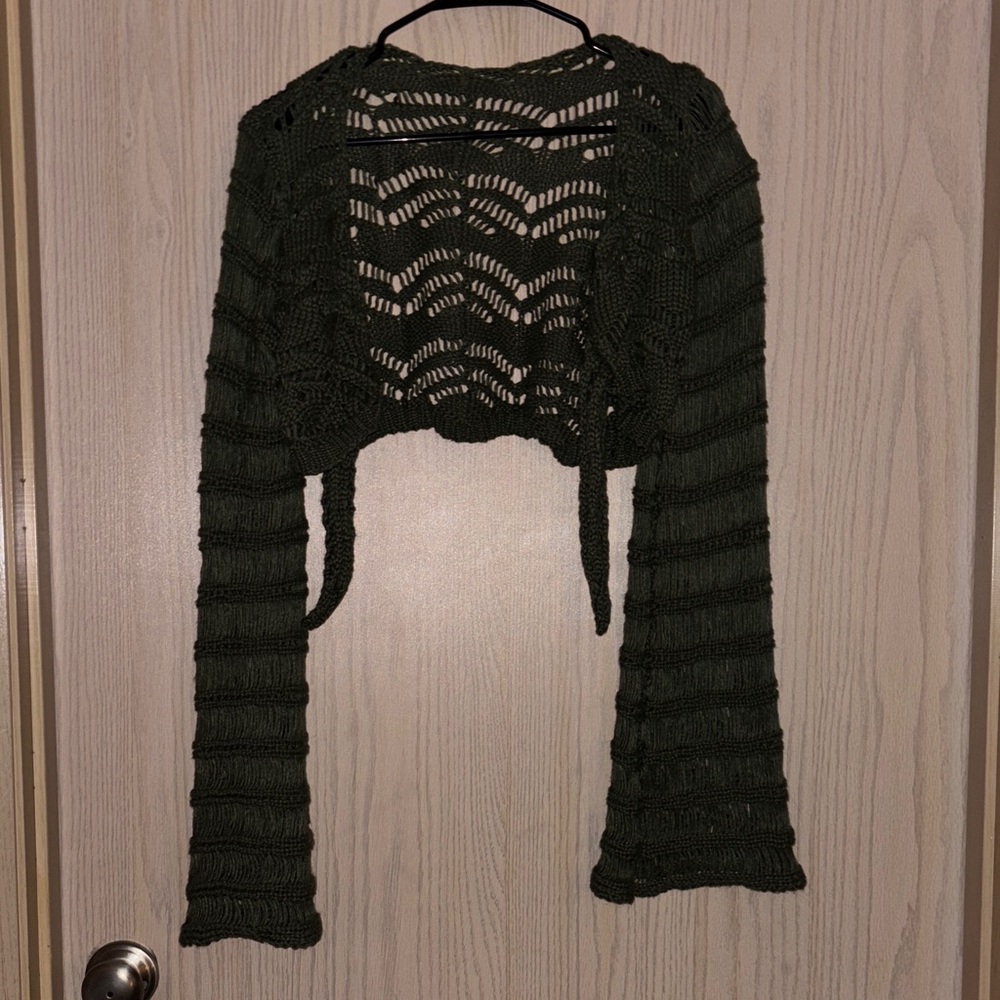 Knit Green Cropped Tie Overshirt